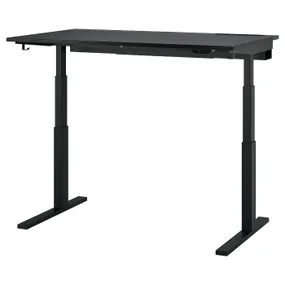 IKEA MITTZON МІТТЗОН, стіл регульований, електричний okl попелястий пофарбований чорний / чорний, 140x80 см 795.289.42 фото