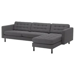 IKEA LANDSKRONA ЛАНДСКРУНА, 4-місний диван із кушеткою, Gunnared темно-сірий/дерево/чорний 194.442.24 фото