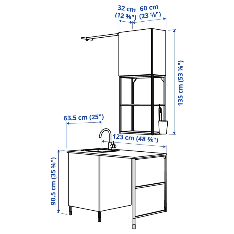 IKEA ENHET ЭНХЕТ, комбинация для домашней прачечной, антрацит / белый, 139x63,5x87,5 см 494.772.51 фото №4