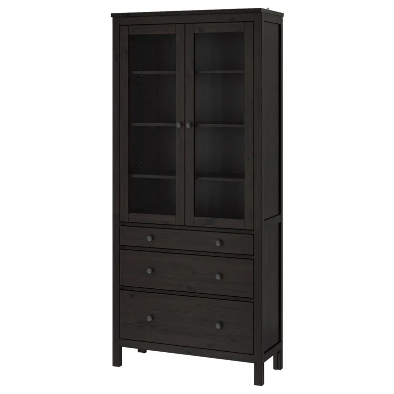 IKEA HEMNES ХЕМНЭС, шкаф-витрина с 3 ящиками, черный и коричневый, 90x197 см 703.717.71 фото №1