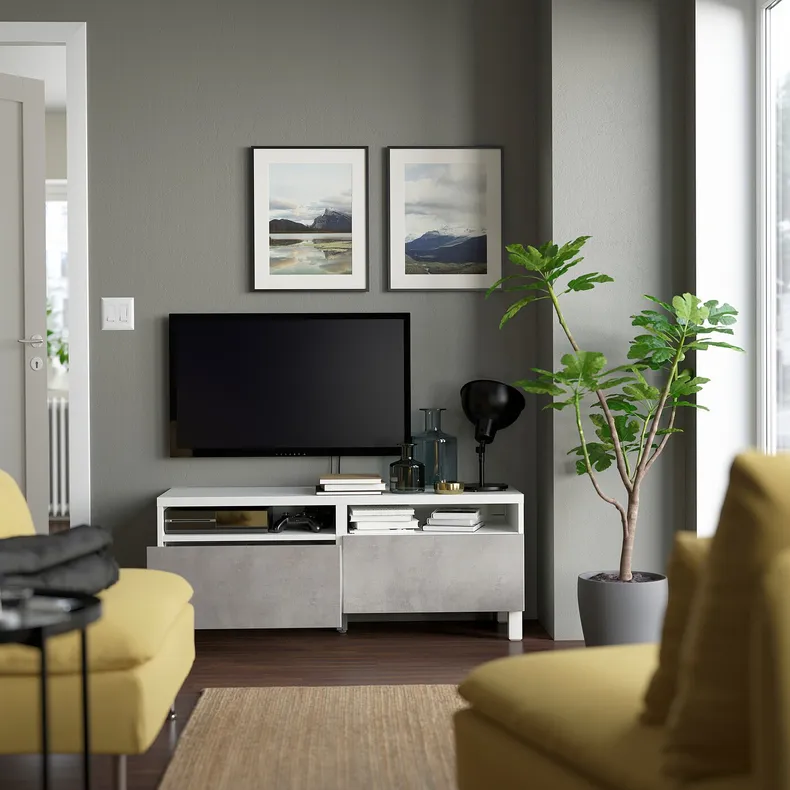 IKEA BESTÅ БЕСТО, тумба для телевізора з шухлядами, білий / КАЛЛЬВІКЕН / СТУБ світло-сірий, 120x42x48 см 194.358.61 фото №2