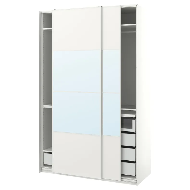 IKEA PAX ПАКС / MEHAMN / AULI МЕХАМН / АУЛІ, гардероб із розсувними дверцятами, білий / дзеркальний, 150x66x236 см 895.614.22 фото №1