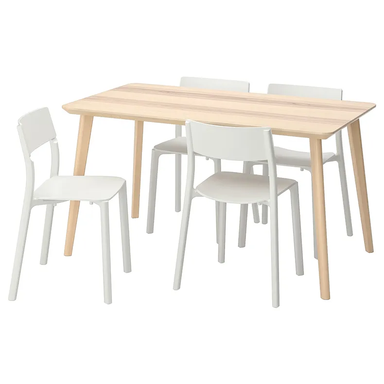 IKEA LISABO ЛІСАБО / JANINGE ЯНІНГЕ, стіл+4 стільці, ясеневий шпон / білий, 140x78 см 491.032.47 фото №1