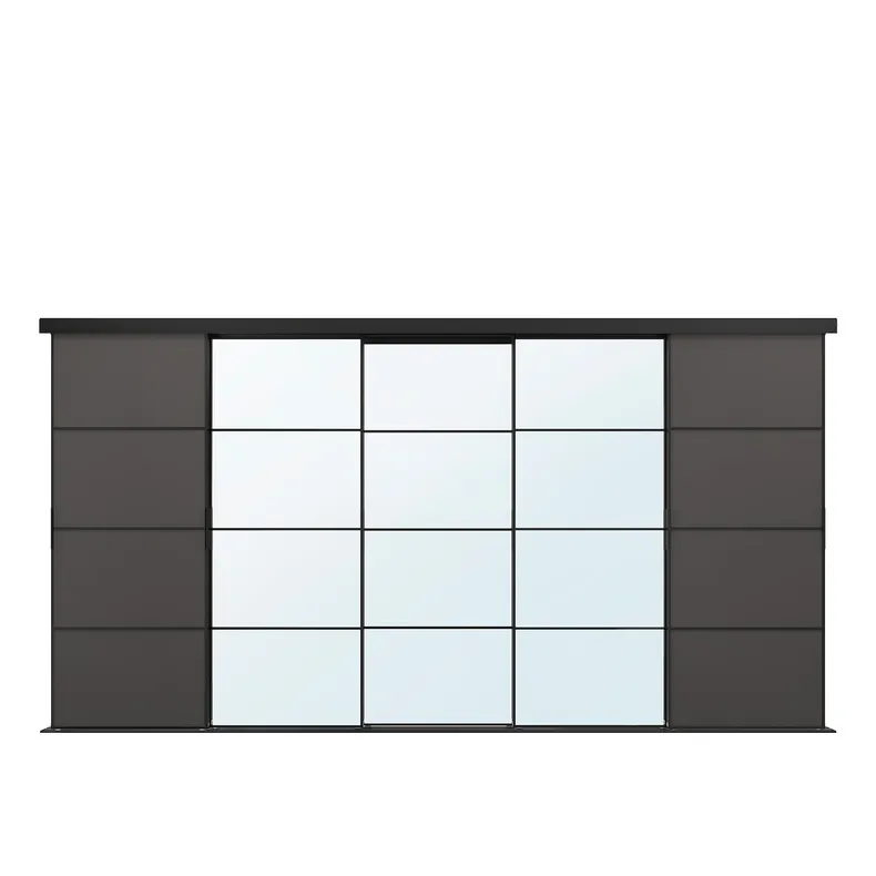 IKEA SKYTTA СКЮТТА / MEHAMN/AULI МЕХАМН/АУЛІ, комбінація розсувних дверцят, чорне/темно-сіре дзеркало, 376x205 см 495.759.06 фото №1
