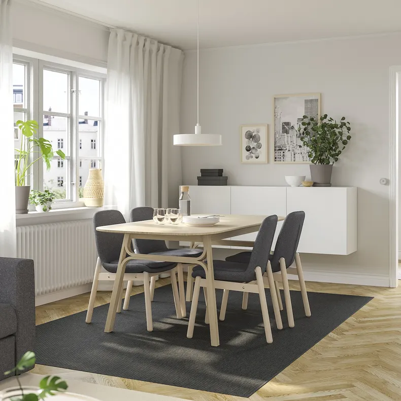 IKEA VOXLÖV ВОКСЛЁВ / VEDBO ВЕДБУ, стол и 4 стула, Светлый бамбук/береза Окрашенный в средне-серый цвет, 180x90 см 395.744.84 фото №2