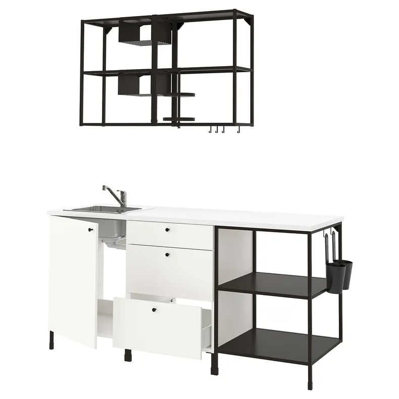 IKEA ENHET ЭНХЕТ, кухня, антрацит, белый, 183x63.5x222 см фото №1