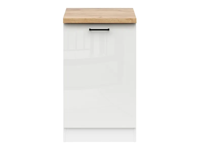 BRW Базовый шкаф для кухни Junona Line 50 см левый со столешницей меловой глянец, белый/мелкозернистый белый глянец D1D/50/82_L_ZBL-BI/KRP/DCRZ фото №1
