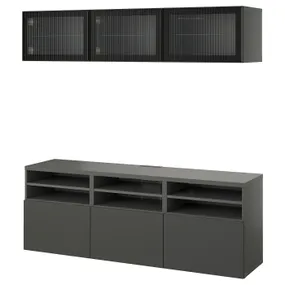 IKEA BESTÅ БЕСТО, комбінація шаф для тв / скляні дверц, темно-сірий ЛАППВІКЕН / ФЕЛЛСВІК антрацит, 180x42x192 см 195.560.80 фото