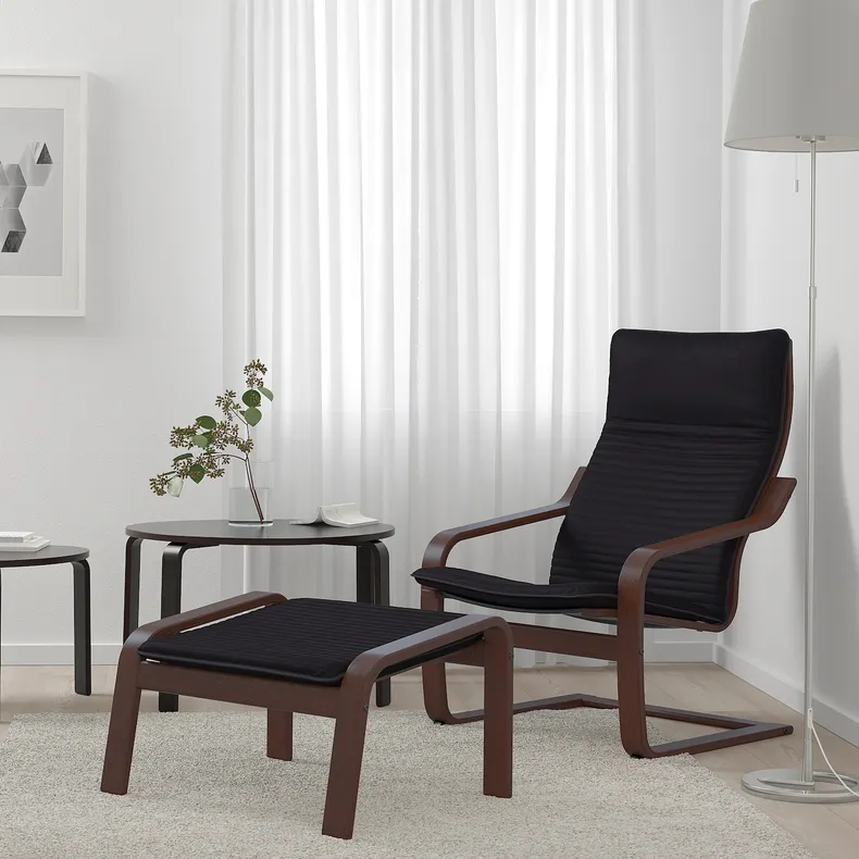 IKEA POÄNG ПОЕНГ, крісло, коричневий / КНІСА чорний 592.408.33 фото №2
