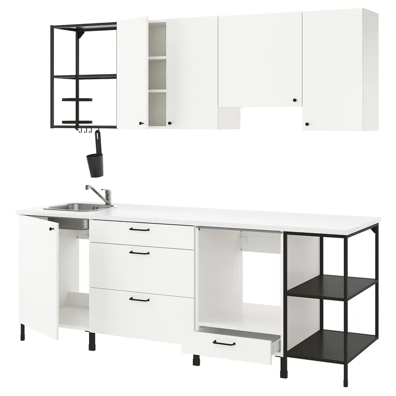 IKEA ENHET ЭНХЕТ, кухня, антрацит / белый, 243x63.5x222 см 993.381.06 фото №1