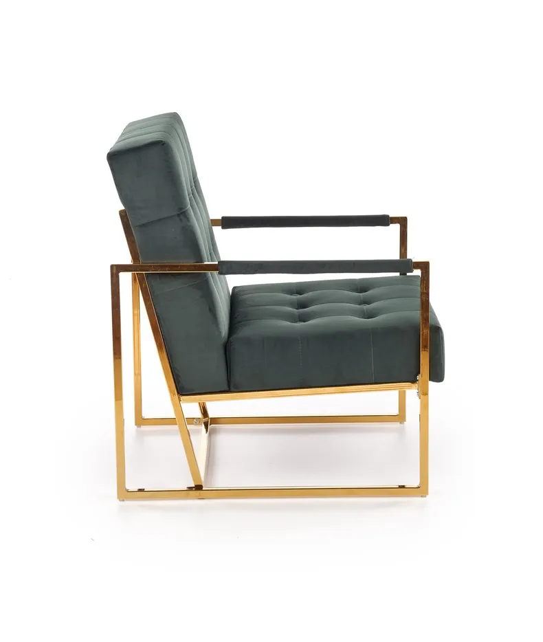 Мягкое кресло HALMAR PRIUS, бархатная обивка - темно-зеленый, каркас - золотой фото №5