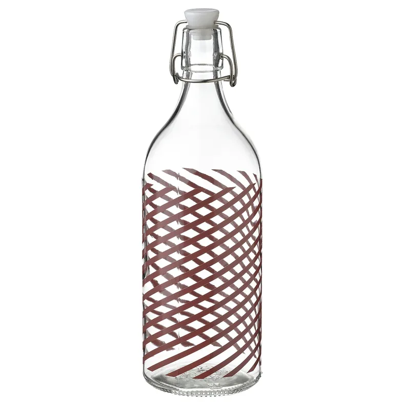 IKEA KORKEN КОРКЕН, бутылка с пробкой, Полосатое прозрачное / розовое стекло, 1 l 105.647.01 фото №1