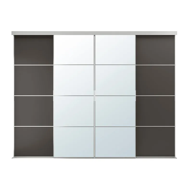 IKEA SKYTTA СКЮТТА / MEHAMN/AULI МЕХАМН/АУЛІ, комбінація розсувних дверцят, алюміній/темно-сіре дзеркало, 301x240 см 295.759.31 фото №1