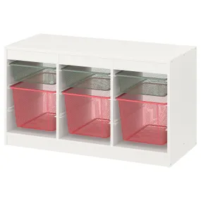IKEA TROFAST ТРУФАСТ, комбинация д / хранения+контейнеры, белый светло-зеленый / серый / светло-красный, 99x44x56 см 494.803.19 фото