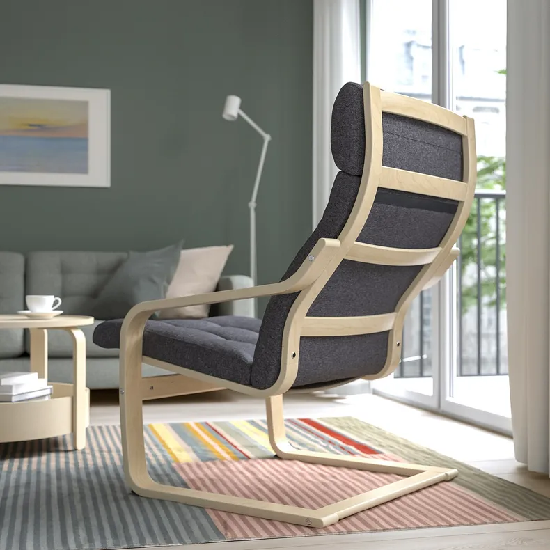 IKEA POÄNG ПОЕНГ, крісло, березовий шпон / ГУННАРЕД темно-сірий 895.020.55 фото №3
