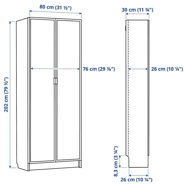 IKEA BILLY БІЛЛІ / HÖGBO ХЕГБУ, книжкова шафа зі склян дверц, чорний під дуб, 80x30x202 см 294.838.18 фото №2