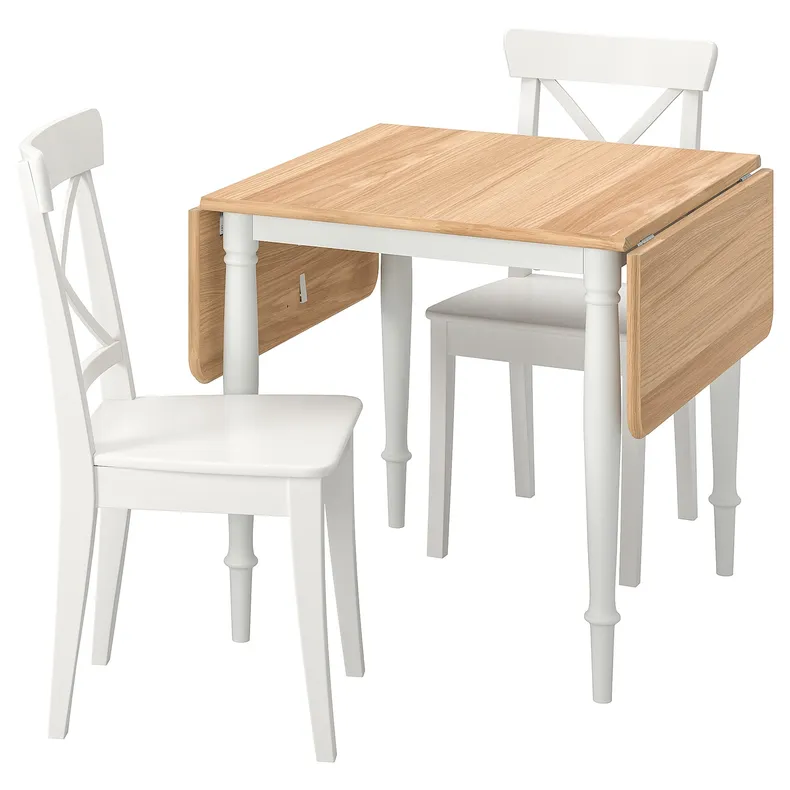 IKEA DANDERYD ДАНДЕРЮД / INGOLF ІНГОЛЬФ, стіл+2 стільці, дуб okl білий / білий, 74 / 134x80 см 094.783.99 фото №1