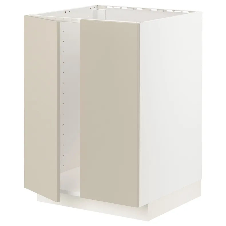 IKEA METOD МЕТОД, напольный шкаф для мойки+2 двери, белый / гавсторпский бежевый, 60x60 см 794.634.03 фото №1