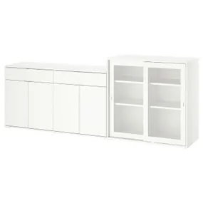 IKEA VIHALS ВИХАЛС, комбинация д / хранения+стекл дверц, белое / прозрачное стекло, 235x37x90 см 295.212.07 фото