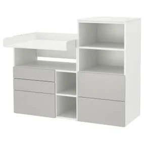 IKEA SMÅSTAD СМОСТАД / PLATSA ПЛАТСА, пеленальный стол, белый серый с книжным шкафом, 150x79x123 см 094.839.18 фото