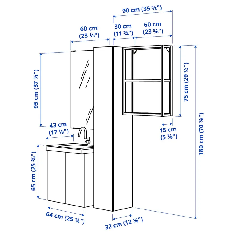 IKEA ENHET ЕНХЕТ, ванна, антрацит / білий, 64x43x65 см 195.469.77 фото №4