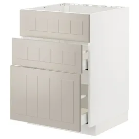 IKEA METOD МЕТОД / MAXIMERA МАКСИМЕРА, шкаф д / варочн панели / вытяжка / ящик, белый / Стенсунд бежевый, 60x60 см 494.775.57 фото