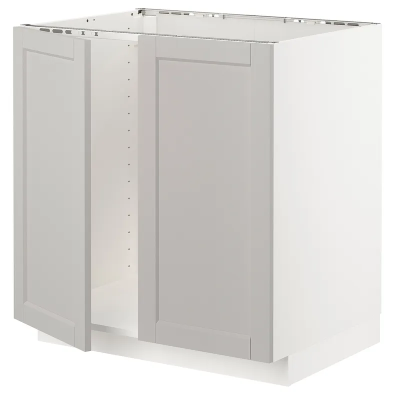 IKEA METOD МЕТОД, напольный шкаф для мойки+2 двери, белый / светло-серый, 80x60 см 794.600.51 фото №1