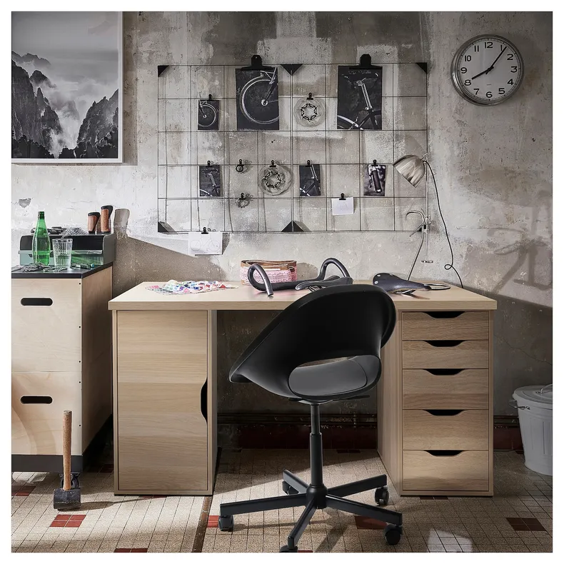 IKEA LAGKAPTEN ЛАГКАПТЕН / ALEX АЛЕКС, письменный стол, белая морилка / имит. дуб белёный, 140x60 см 695.216.20 фото №2