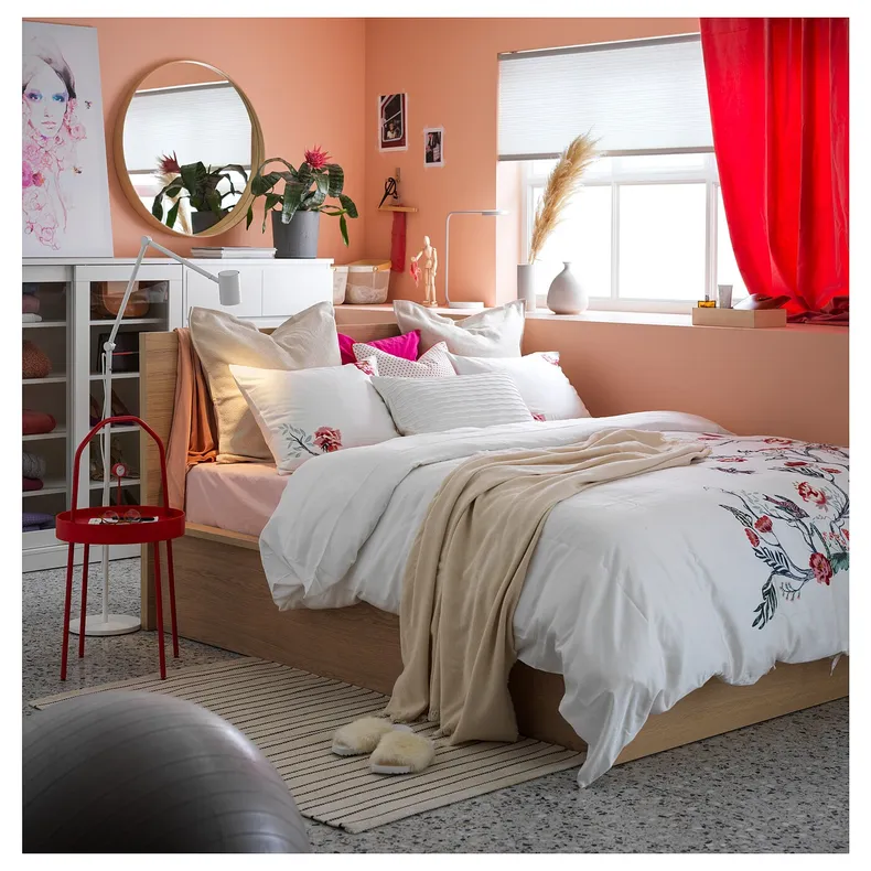 IKEA MALM МАЛЬМ, ліжко з підіймальним механізмом, шпон з мореного дуба білого кольору, 140x200 см 004.126.85 фото №4