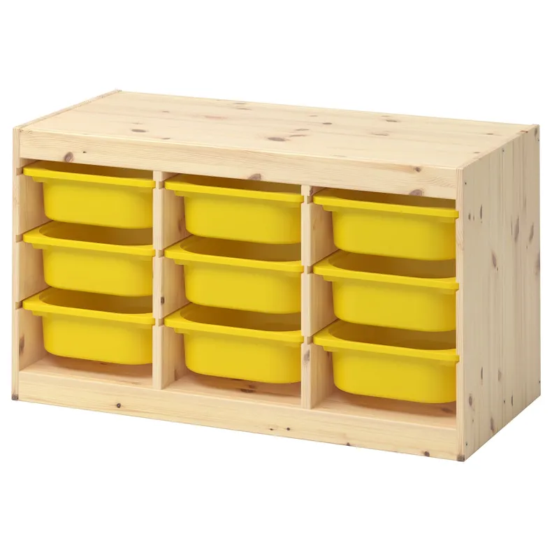 IKEA TROFAST ТРУФАСТ, комбінація для зберіган +контейнери, світла сосна, пофарбована в білий/жовтий колір, 93x44x52 см 392.408.67 фото №1