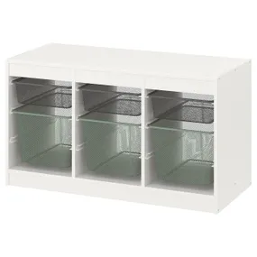 IKEA TROFAST ТРУФАСТ, комбінація для зберіган +контейнери, білий темно-сірий / світло-зелений сірий, 99x44x56 см 894.803.17 фото