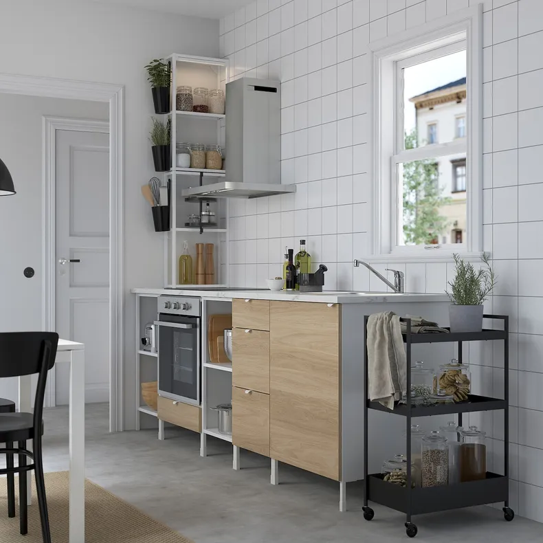 IKEA ENHET ЭНХЕТ, кухня, белый / имит. дуб, 243x63.5x241 см 493.379.82 фото №2