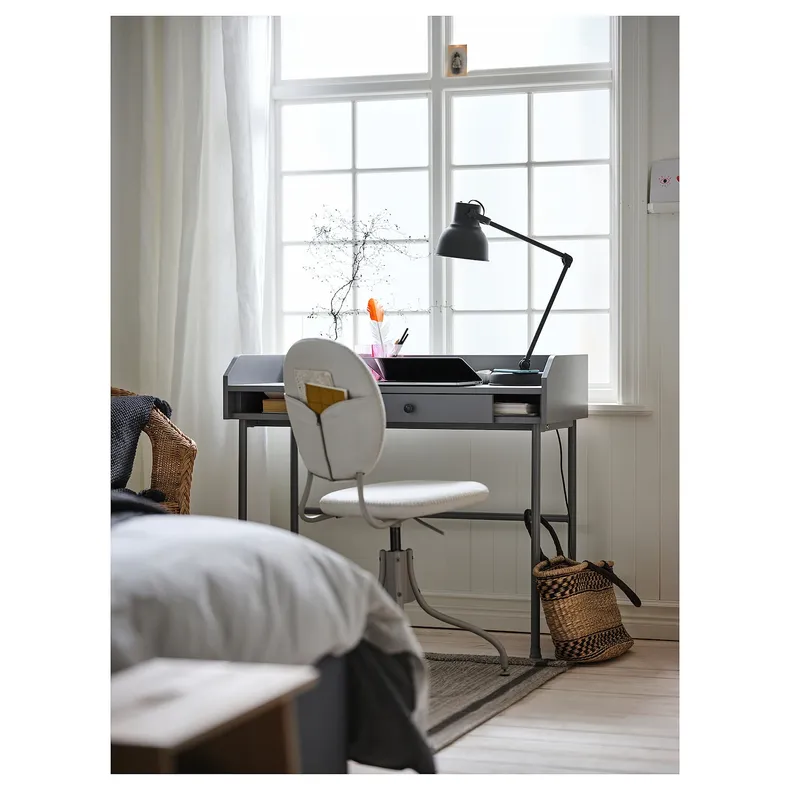 IKEA HAUGA/BLECKBERGET ХАУГА/БЛЕККБЕРГЕТ, стіл з відділенням для зберігання, і поворотний стілець сірий 094.365.02 фото №6