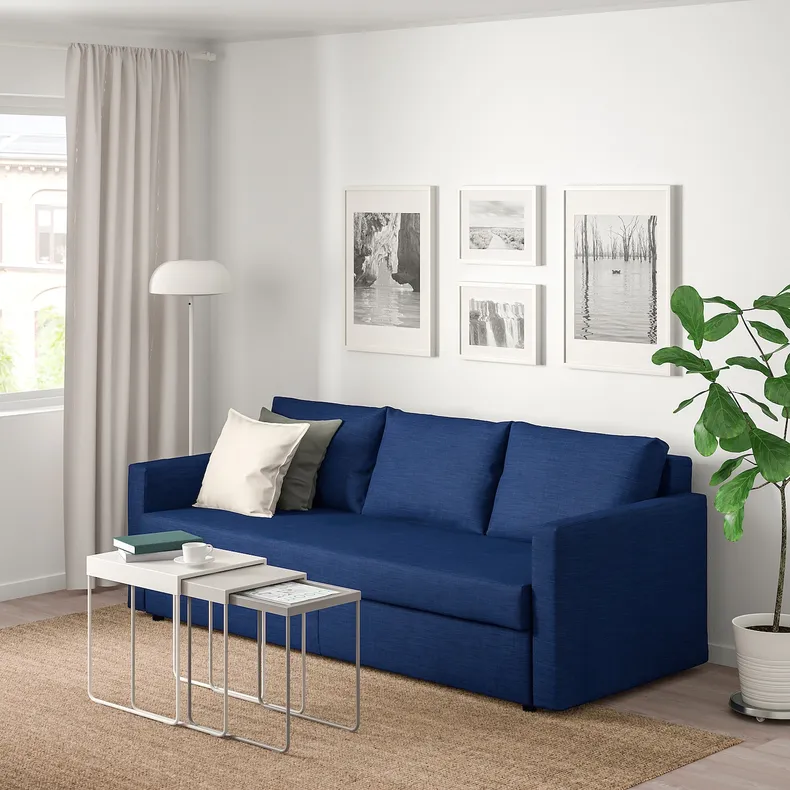 IKEA FRIHETEN ФРІХЕТЕН, 3-місний диван-ліжко, СКІФТЕБУ синій 604.315.63 фото №2