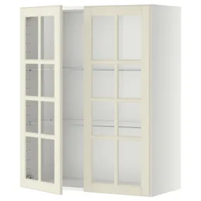 IKEA METOD МЕТОД, настінна шафа, полиці / 2 склх дверц, білий / БУДБІН кремово-білий, 80x100 см 293.949.83 фото