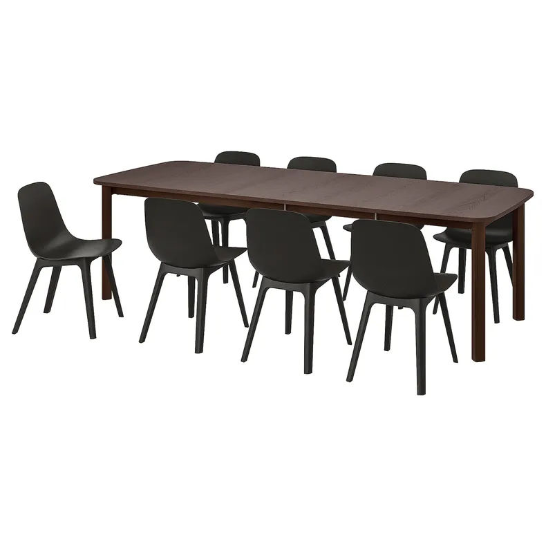 IKEA STRANDTORP СТРАНДТОРП / ODGER ОДГЕР, стол и 8 стульев, коричневый / антрацит, 150 / 205 / 260 см 294.829.89 фото №1