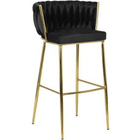 Барный стул бархатный MEBEL ELITE FLORES Velvet, черный/золотой фото