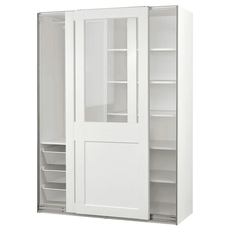 IKEA PAX ПАКС / GRIMO ГРИМО, гардероб, комбинация, белый / прозрачное стекло белый, 150x66x201 см 595.022.31 фото №1