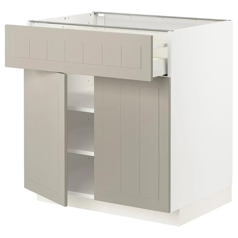IKEA METOD МЕТОД / MAXIMERA МАКСИМЕРА, напольный шкаф с ящиком / 2дверцами, белый / Стенсунд бежевый, 80x60 см 794.681.08 фото №1