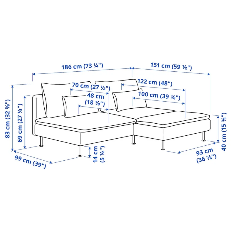 IKEA SÖDERHAMN СЕДЕРХАМН, 2-місний диван із кушеткою, Гарматний середньо-сірий 795.280.65 фото №8