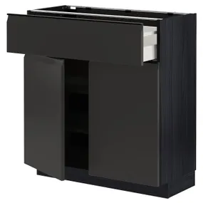 IKEA METOD МЕТОД / MAXIMERA МАКСИМЕРА, напольный шкаф с ящиком / 2дверцами, черный / матовый антрацит, 80x37 см 494.954.72 фото