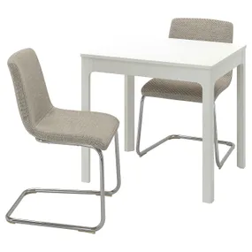 IKEA EKEDALEN ЕКЕДАЛЕН / LUSTEBO ЛУСТЕБУ, стіл+2 стільці, білий хром / віарп бежевий / коричневий, 80/120 см 695.234.88 фото
