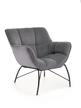 Кресло мягкое бархатное HALMAR BELTON Velvet, серый фото