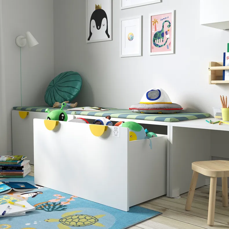 IKEA SMÅSTAD СМОСТАД, скамья с отделением для игрушек, белый / синий, 90x52x48 см 295.394.10 фото №3
