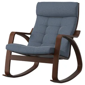 IKEA POÄNG ПОЕНГ, крісло-гойдалка, коричневий / синій Gunnared 595.022.07 фото