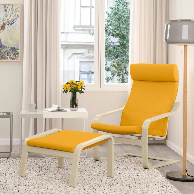IKEA POÄNG ПОЕНГ, крісло, березовий шпон / СКІФТЕБУ жовтий 493.870.76 фото №2
