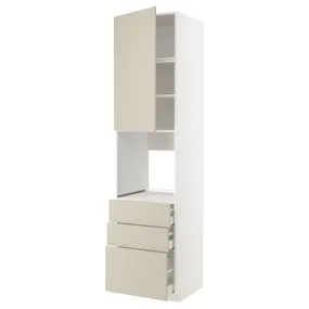 IKEA METOD МЕТОД / MAXIMERA МАКСИМЕРА, высокий шкаф д / духовки / дверь / 3ящика, белый / гавсторпский бежевый, 60x60x240 см 594.603.73 фото