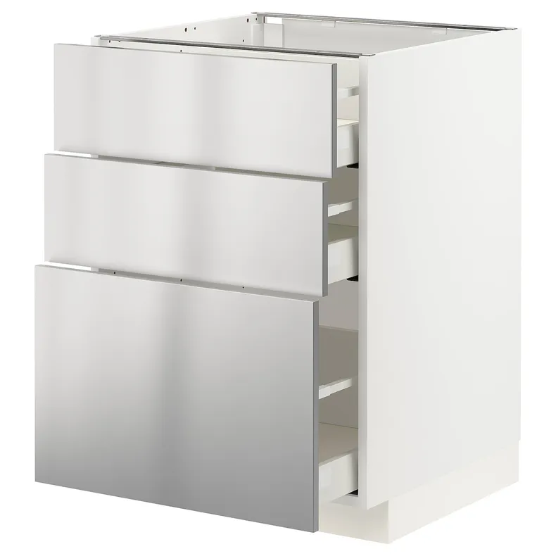 IKEA METOD МЕТОД / MAXIMERA МАКСИМЕРА, напольный шкаф с 3 ящиками, белый / нержавеющая сталь, 60x60 см 093.299.03 фото №1