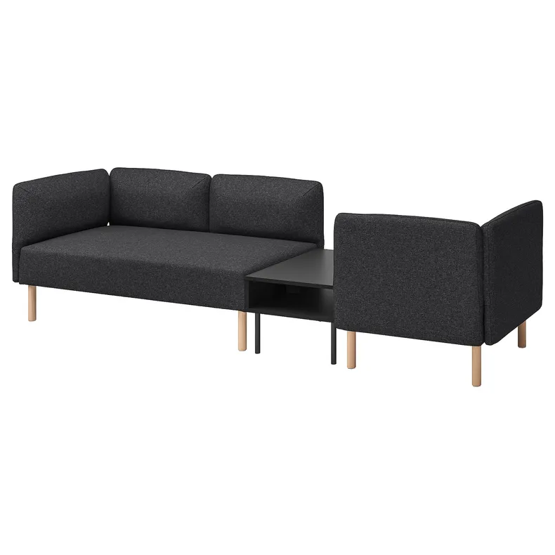 IKEA LILLEHEM ЛІЛЛЕХЕМ, 3-м модульний диван з журн столом, ГУННАРЕД темно-сірий/деревина 895.697.48 фото №1