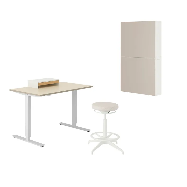 IKEA TROTTEN/LIDKULLEN ТРОТТЕН/ЛІДКУЛЛЕН / BESTÅ/LAPPVIKEN БЕСТО/ЛАППВІКЕН, стіл з відділенням для зберігання, і поворотний стілець бежевий/білий 894.365.98 фото №1